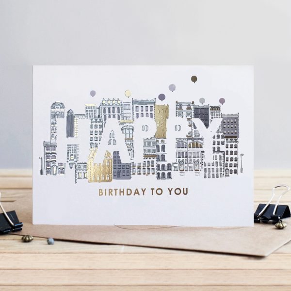 Birthday card with a city scene