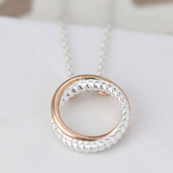 Sterling Silver and Rose Gold Double Hoop Pendant Necklace