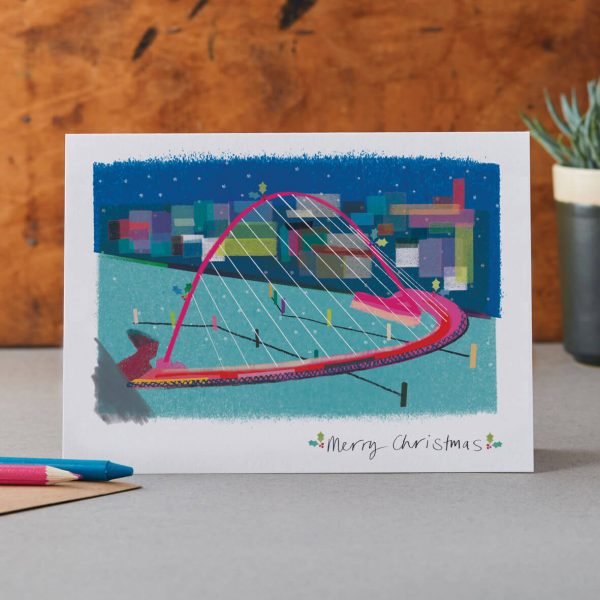 A christmas card with an illustration of the newcastle / gateshead millenium bridge