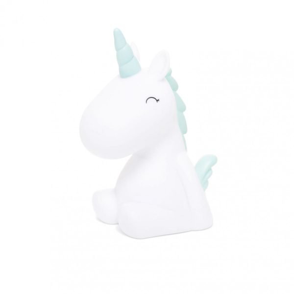 A cute LED light which is shaped like a unicorn with pastel colour body horn and mane.