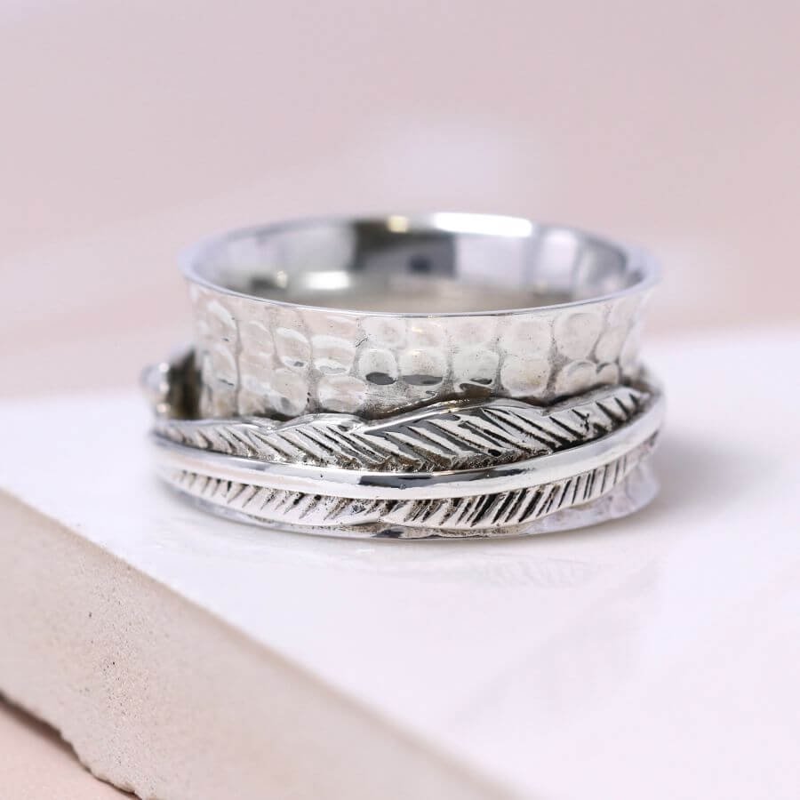 Sterling Silver Feather Spinning Ring from The Dotty House