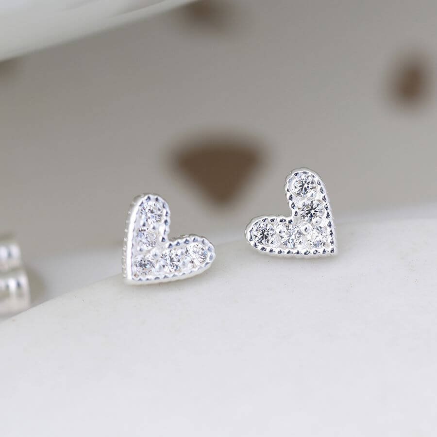 Silver Crystal Heart Earrings from The Dotty House