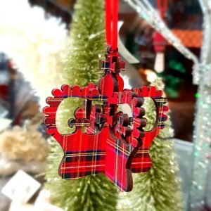 A tartan wooden 3D crown Christmas decoration