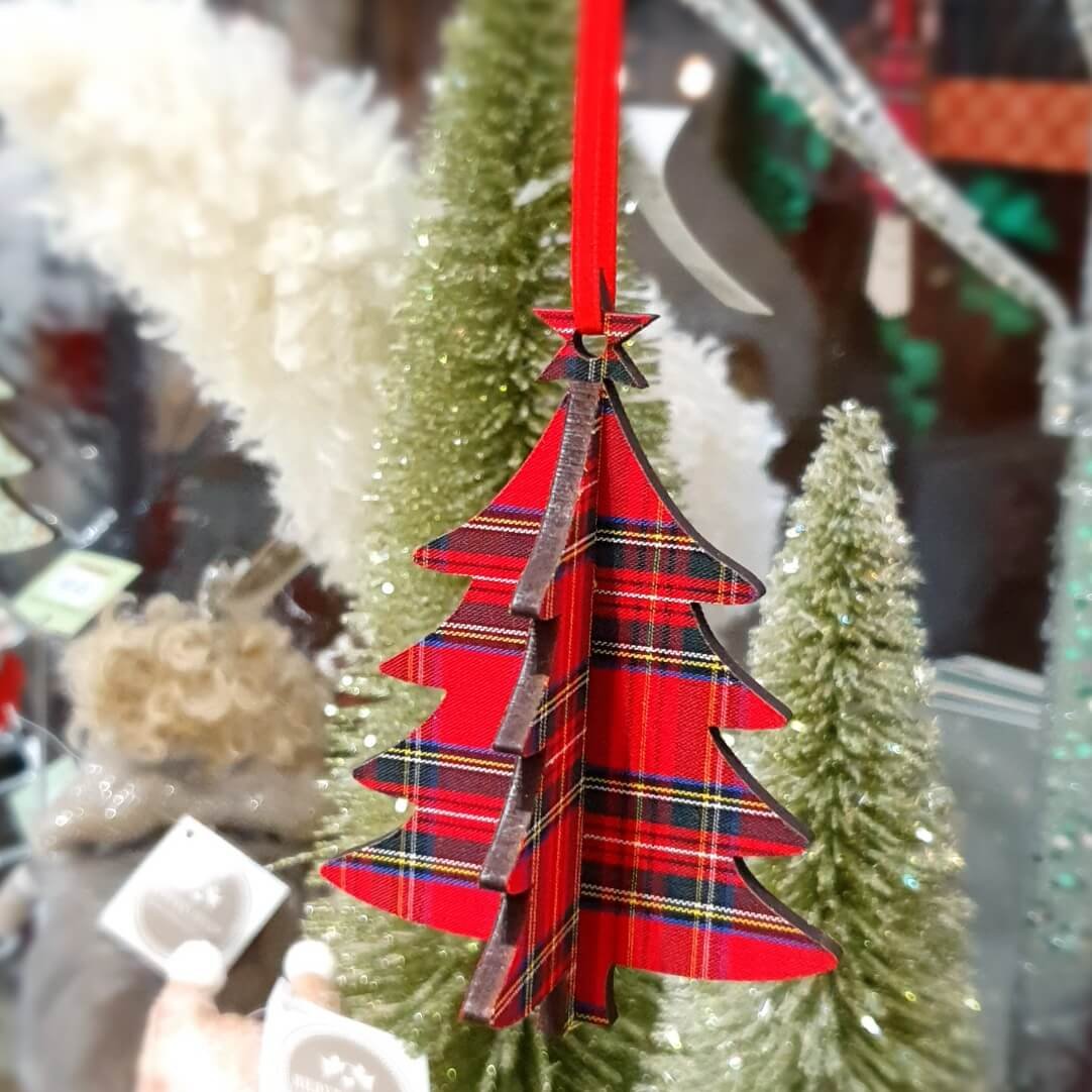 Wooden Tartan Christmas Tree Decoration from The Dotty House