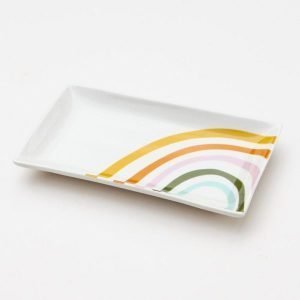 A gorgeous bone china trinket dish with a colourful rainbow design from British designer Caroline Gardner