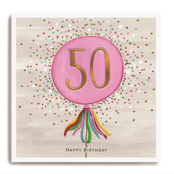 Pink Balloon 50th Birthday Card from The Dotty House