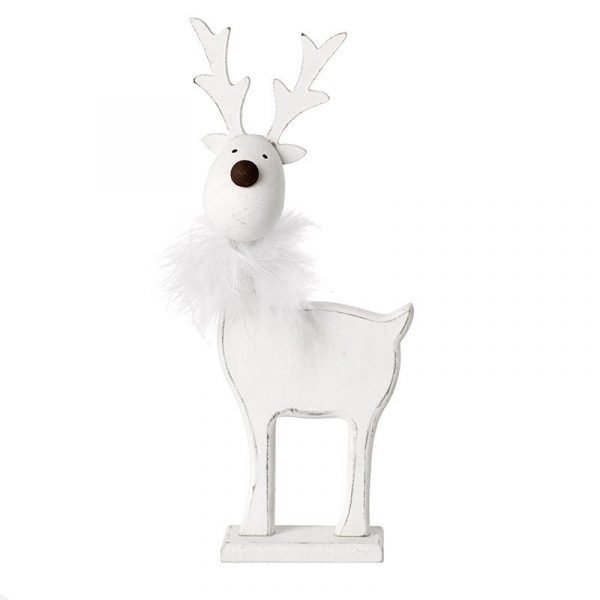 Elegant White Wooden Reindeer At The Dotty House   White Wooden Reindeer With Fluffy Collar E1632431662673 