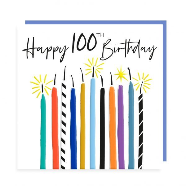 A lovely 100th Birthday card with an image of lots of candles on it and the words Happy 100th Birthday