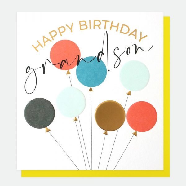 Grandson Balloons Birthday Card. colourful balloons with happy birthday grandson written over them