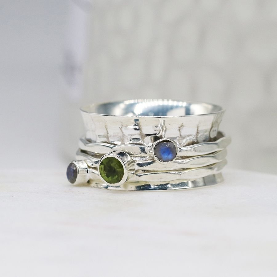 Silver Peridot and Moonstone Spinning Ring from The Dotty House