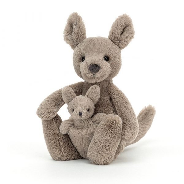 Jellycat Kangaroo and Joey soft toy. With toffee brown soft fur this gorgeous kangaroo has the cutest joey in her pouch