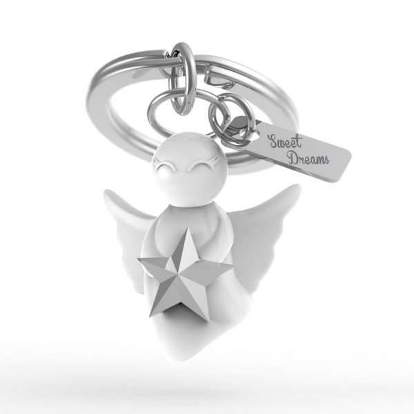 A lovely white angel holding a silver star on a keyring