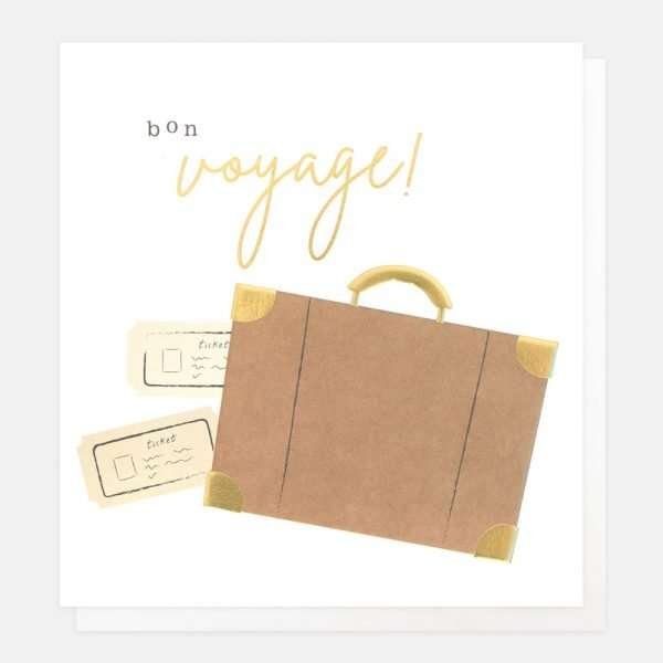 Suitcase Bon Voyage Card with a classic brown leather suitcase and the caption bon voyage