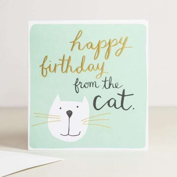 A birthday card with a cute cat and happy birthday from the cat