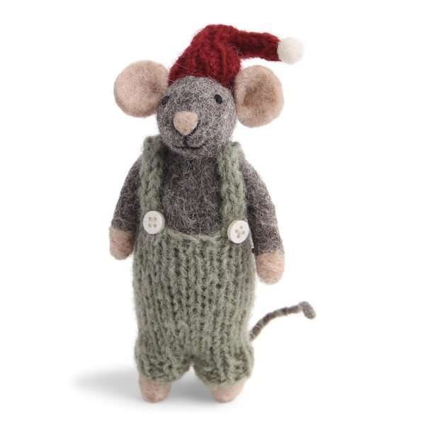 A little felet mouse in green woolen pants