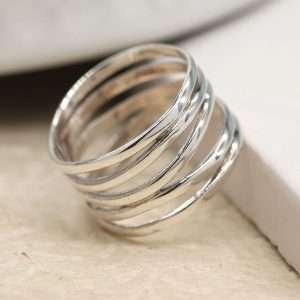 Sterling silver wide ring made from multiple strands in a gentle wave design