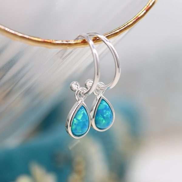 Sterling Silver Blue Opal Drop Earrings