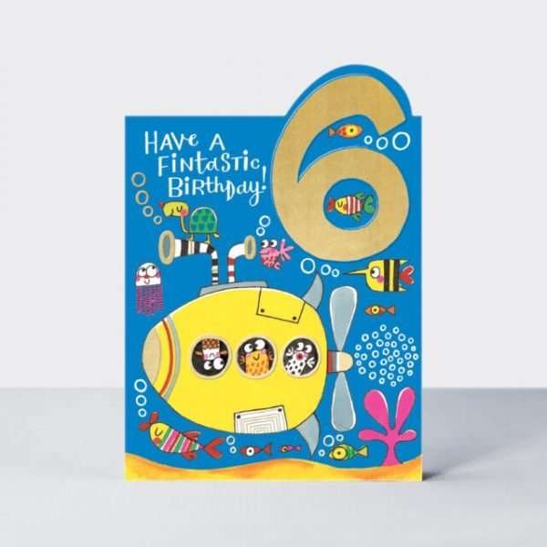 A 6th birthday card with a fun yellow submarine