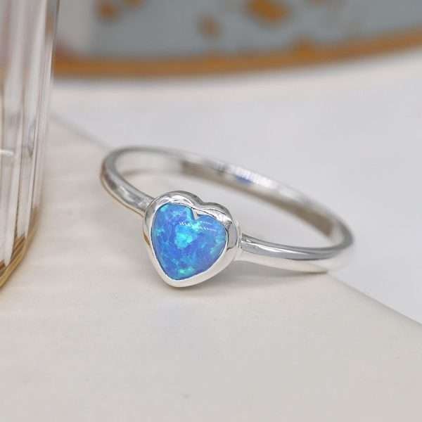 Sterling Silver Blue Opal Heart Ring