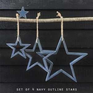 A set of four hanging blue stars that can be bought individually or as a set