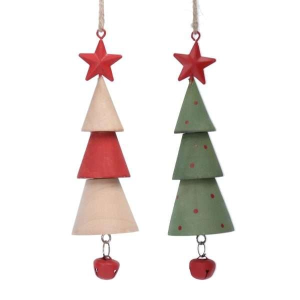 Gisela Graham Wooden Tree with Bell Christmas Decoration