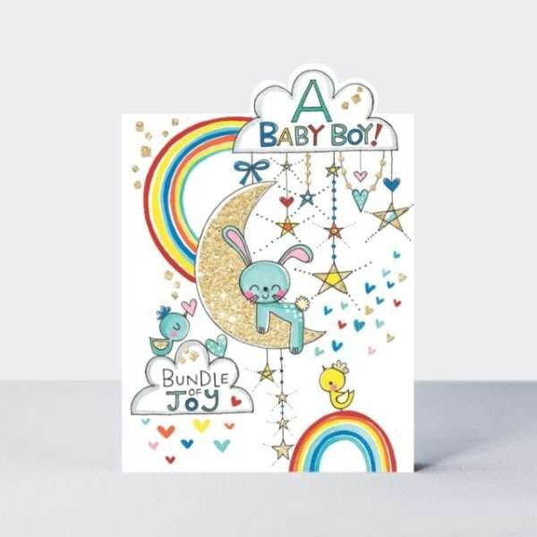 Bunny on the Moon New Baby Boy Card