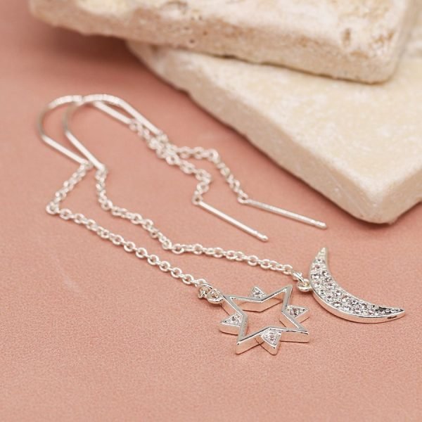 Pull Through Moon and Star Earrings