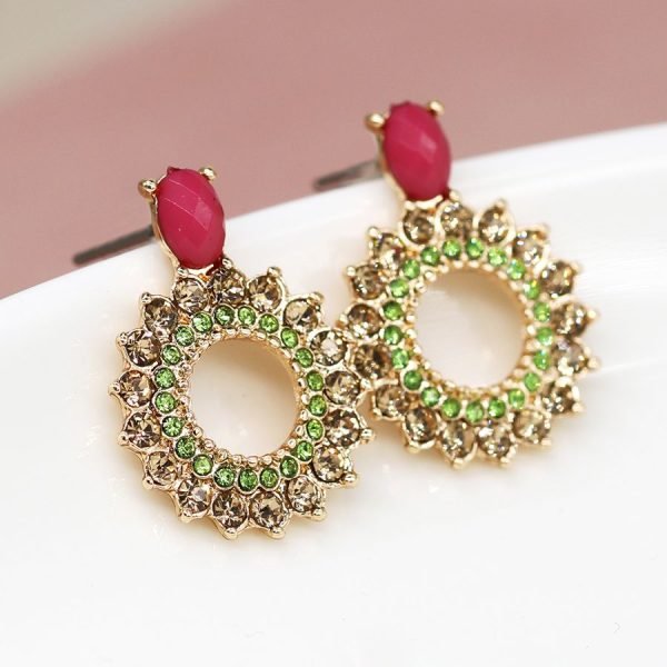 Green Crystal Wreath Earrings