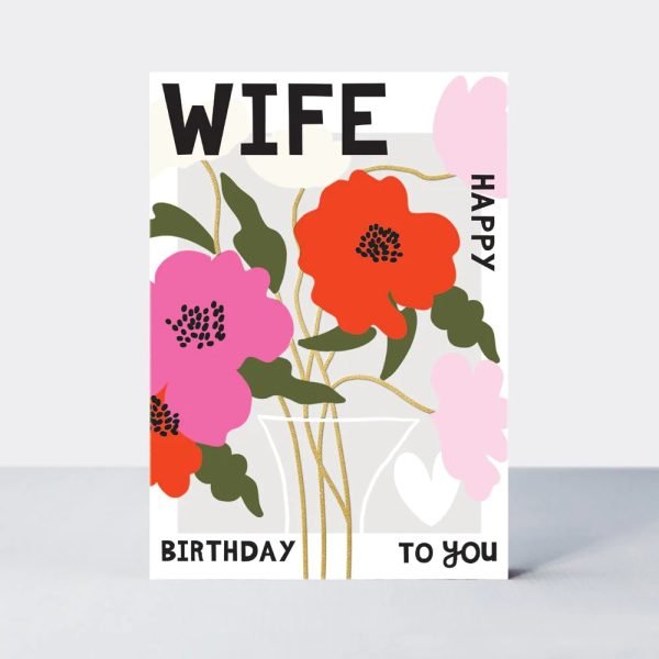 A wife birthday card with bright peony flowers