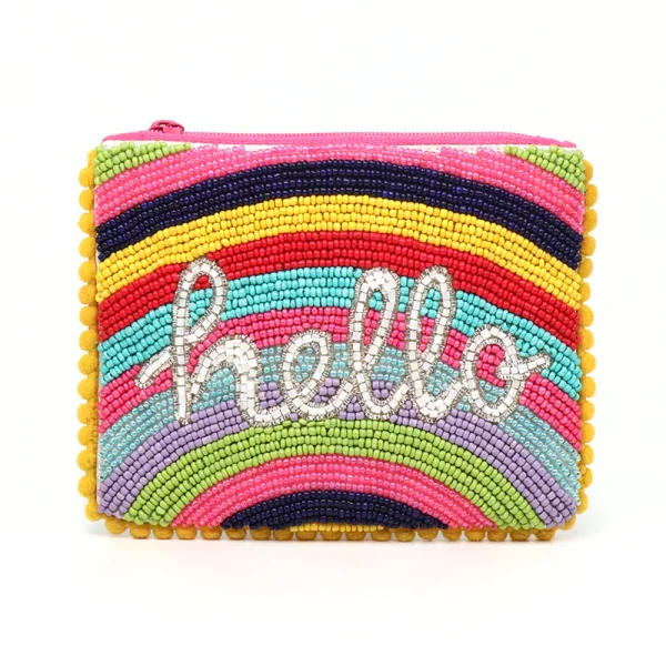 Rainbow Hello Beaded Purse