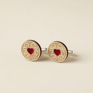 Cufflinks with little wooden jammy dodger biscuits