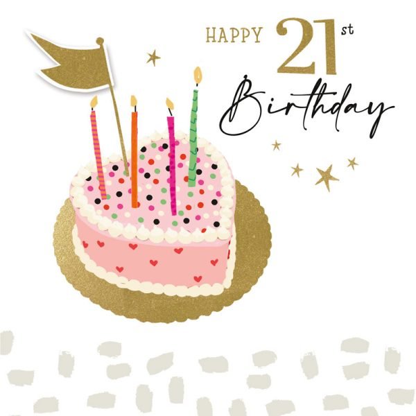 21st Heart Birthday Cake Card