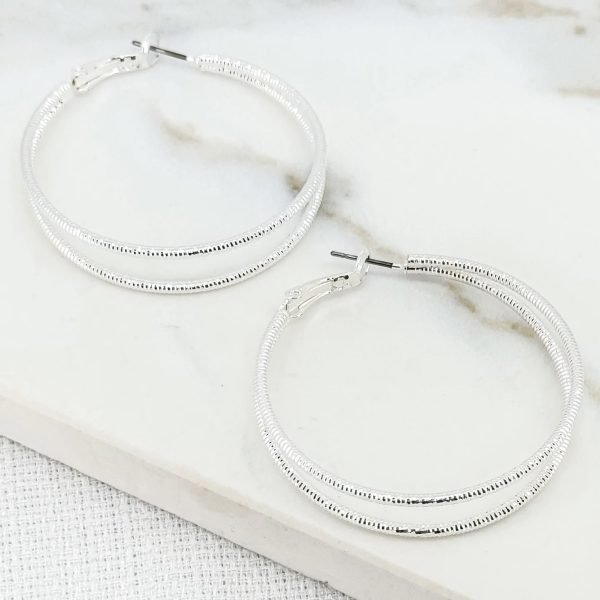 Large silver double hoop earrings