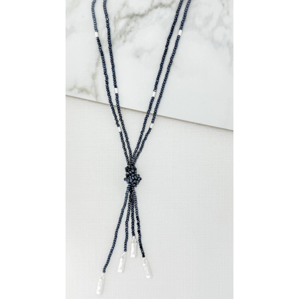 Blue and silver crystal knot necklace