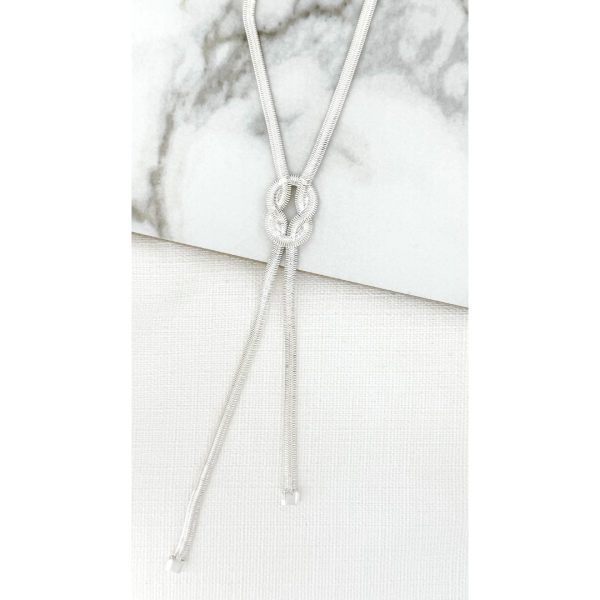 Silver mid length snake chain knot necklace