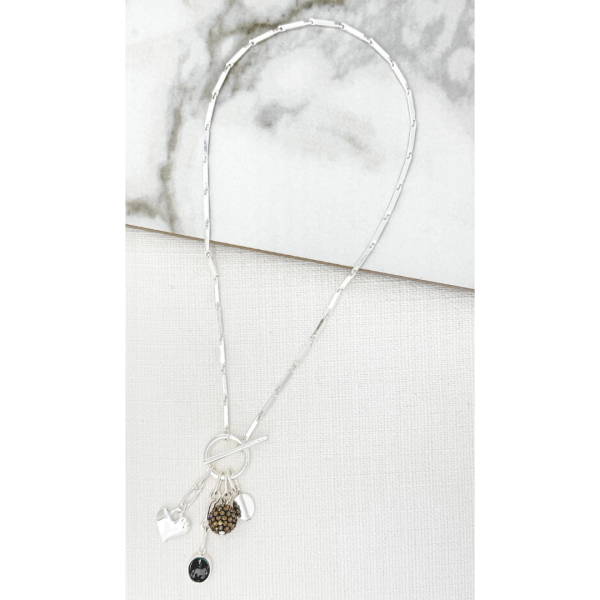 Short silver T-bar charm necklace