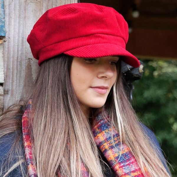 Red Corduroy Baker Boy Hat