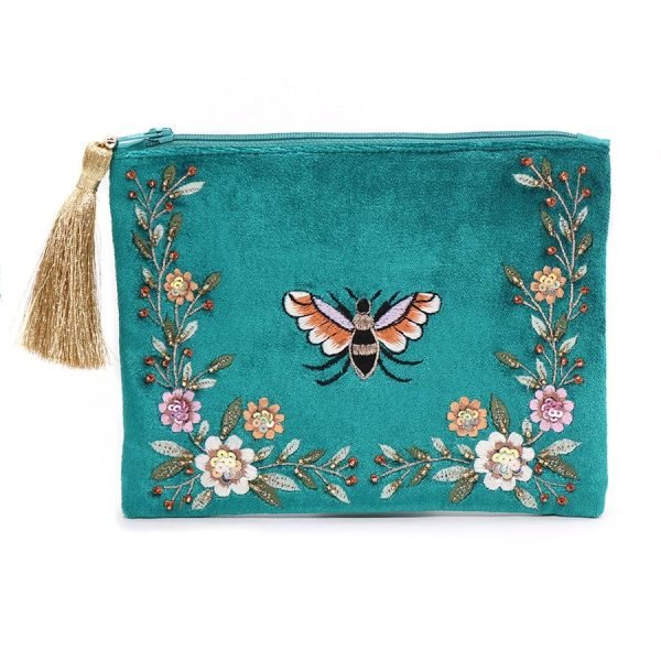 Teal Velvet Bee Purse