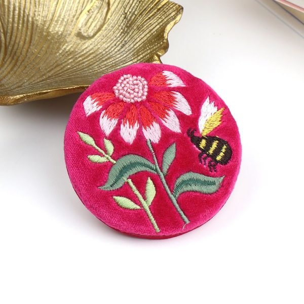 Fuchsia Velvet Floral Compact Mirror