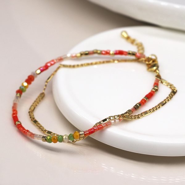 Coral Beaded Double Layered Bracelet