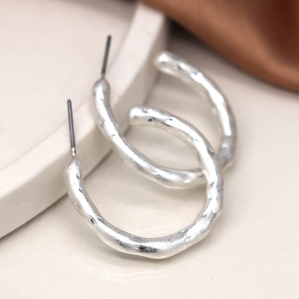 Silver Hammered Hoop Earrings