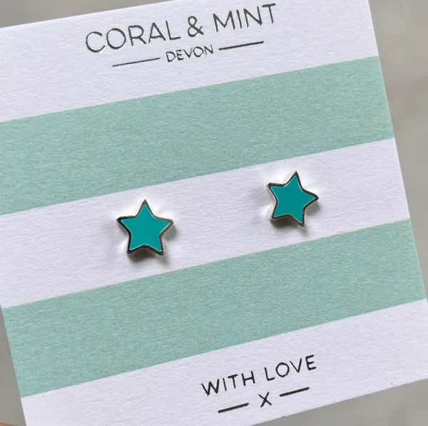 Turquoise Enamel Star Earrings