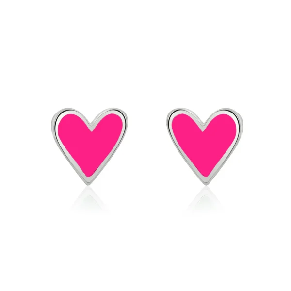 Pink Enamel Mini Heart Earrings