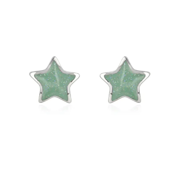 Sparkly Mint Enamel Star Earrings