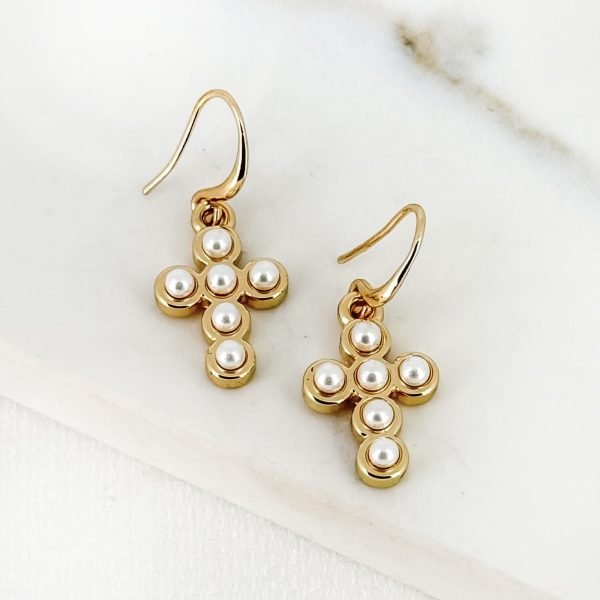 Pearl Cross Earrings